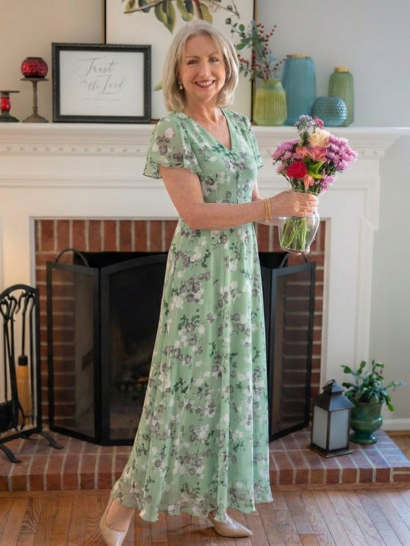 Ruby | Floral Print Chiffon-Look Maxi Dress