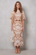 Korréline | Printed Linen-Blend Bell Sleeve Skirt Set