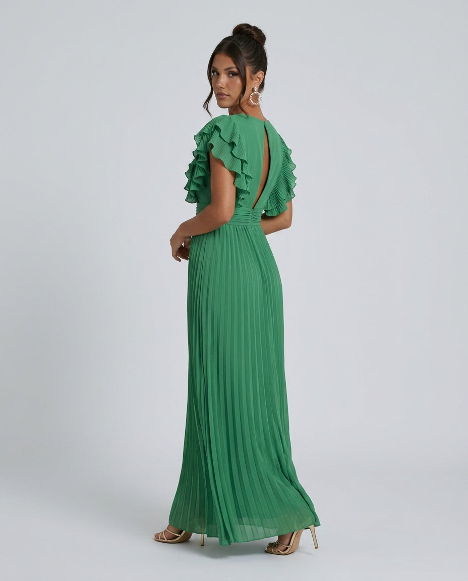 Tessa | Ruffled Sleeve & Neckline Maxi Dress