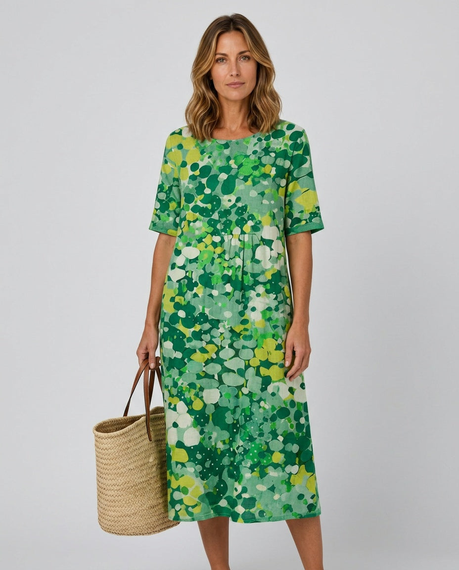 Valentina | Abstract Floral Cotton-Linen Midi Dress