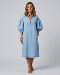 Astrid | Puff Sleeve High Neck Midi Dress