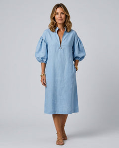 Astrid | Puff Sleeve High Neck Midi Dress
