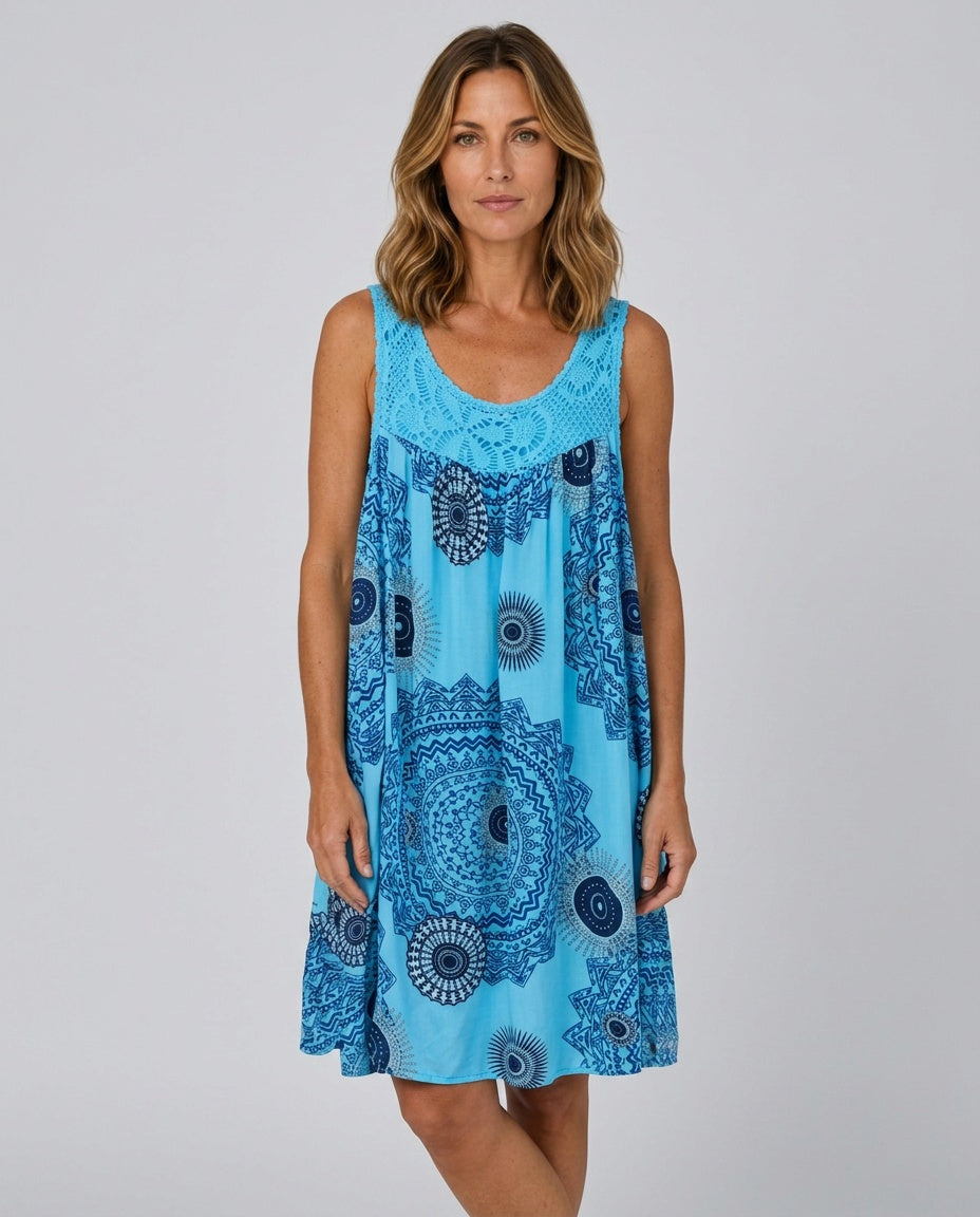 Stella | Relaxed Lace-Trim Printed Midi Dress
