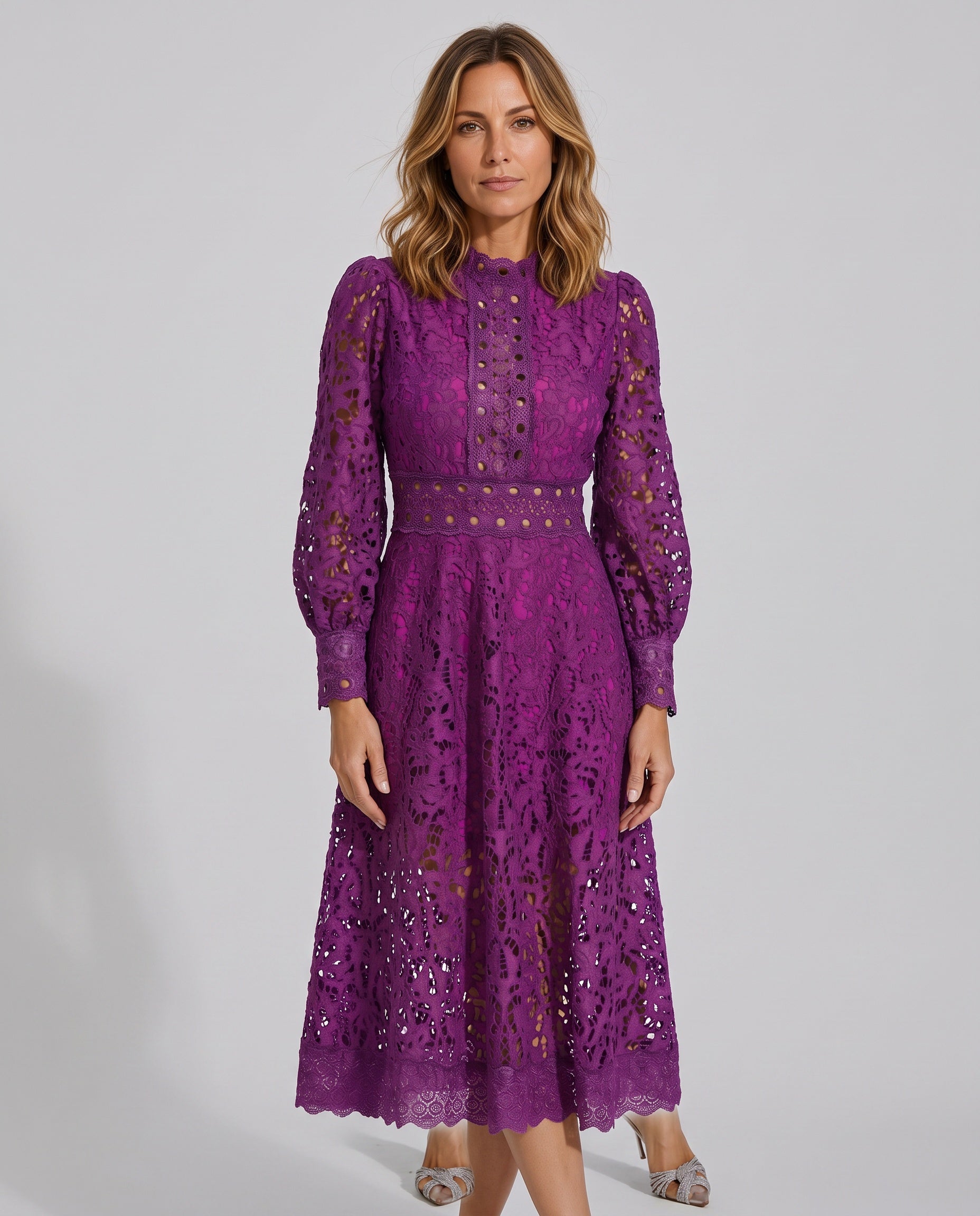 Mia | Long Sleeve Lace Midi Dress
