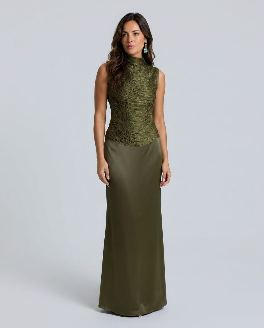 Josephine | Tassel Sleeveless Top & Satin Low Waist Maxi Skirt Set