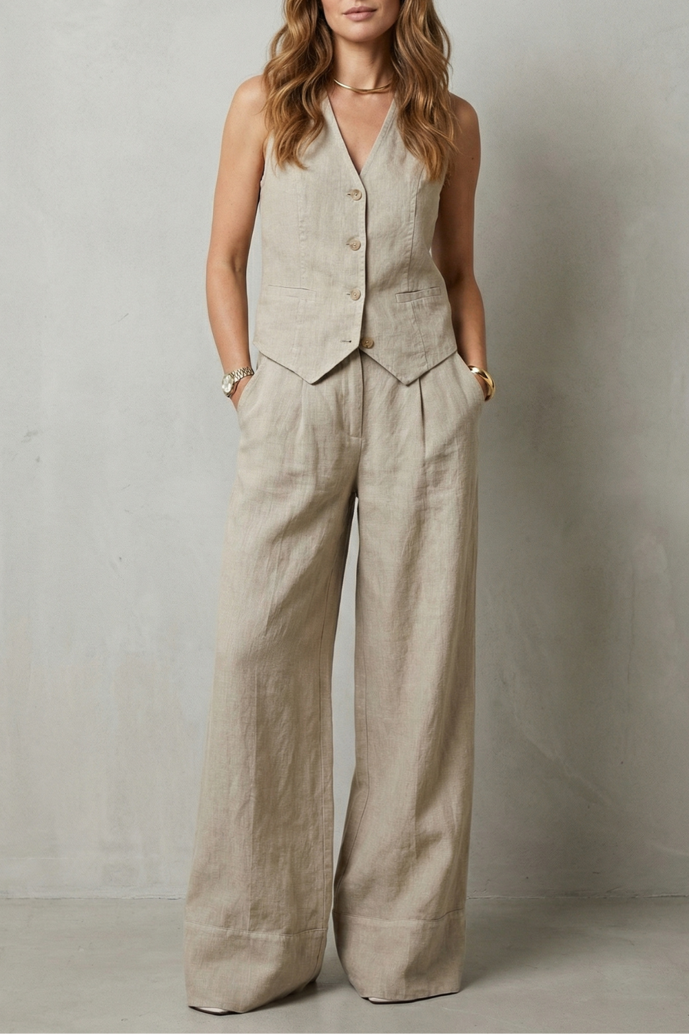 Linéaura | Sleeveless Tailored Vest & Wide-Leg Trouser Set