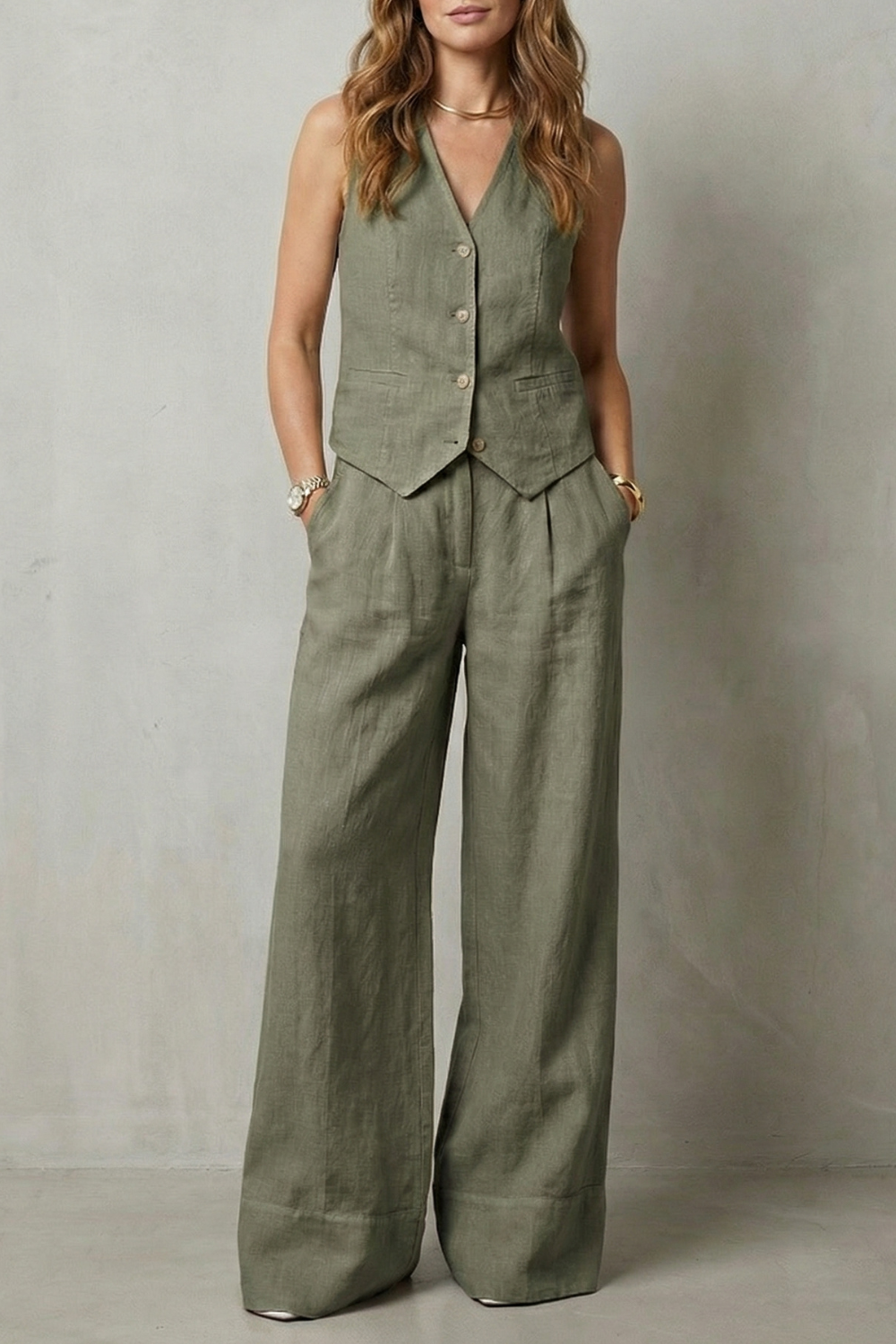 Linéaura | Sleeveless Tailored Vest & Wide-Leg Trouser Set