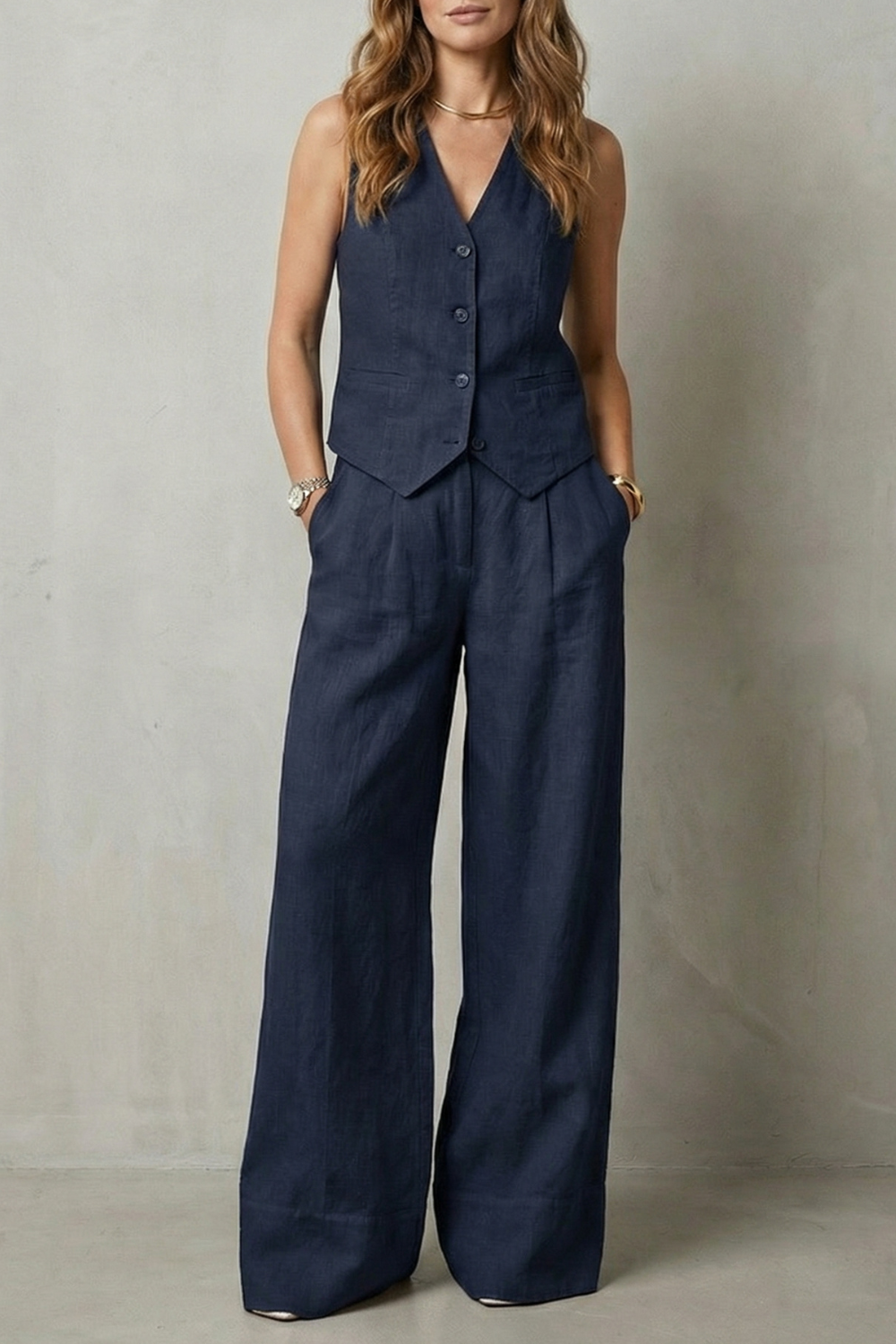 Linéaura | Sleeveless Tailored Vest & Wide-Leg Trouser Set