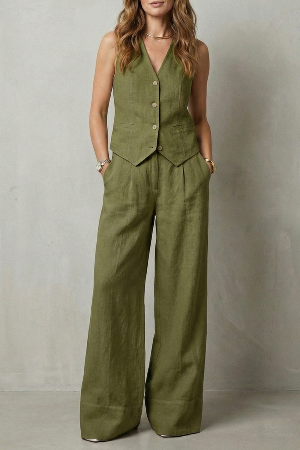 Linéaura | Sleeveless Tailored Vest & Wide-Leg Trouser Set