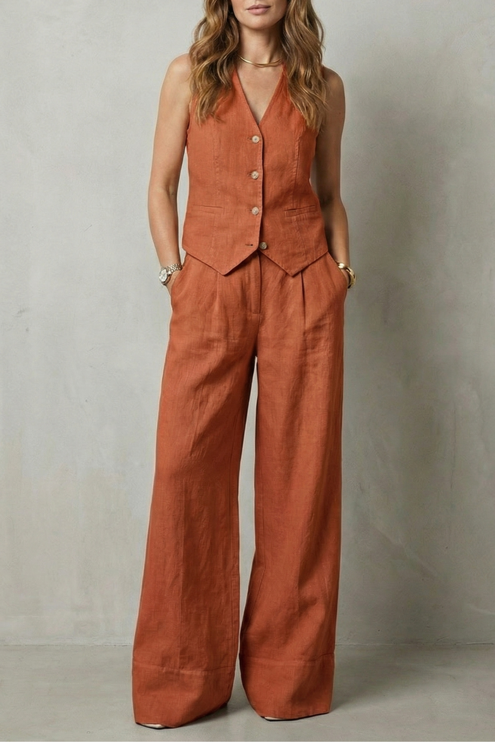 Linéaura | Sleeveless Tailored Vest & Wide-Leg Trouser Set