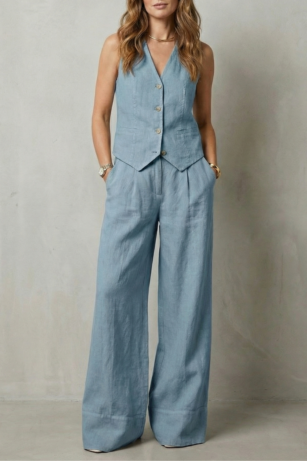 Linéaura | Sleeveless Tailored Vest & Wide-Leg Trouser Set