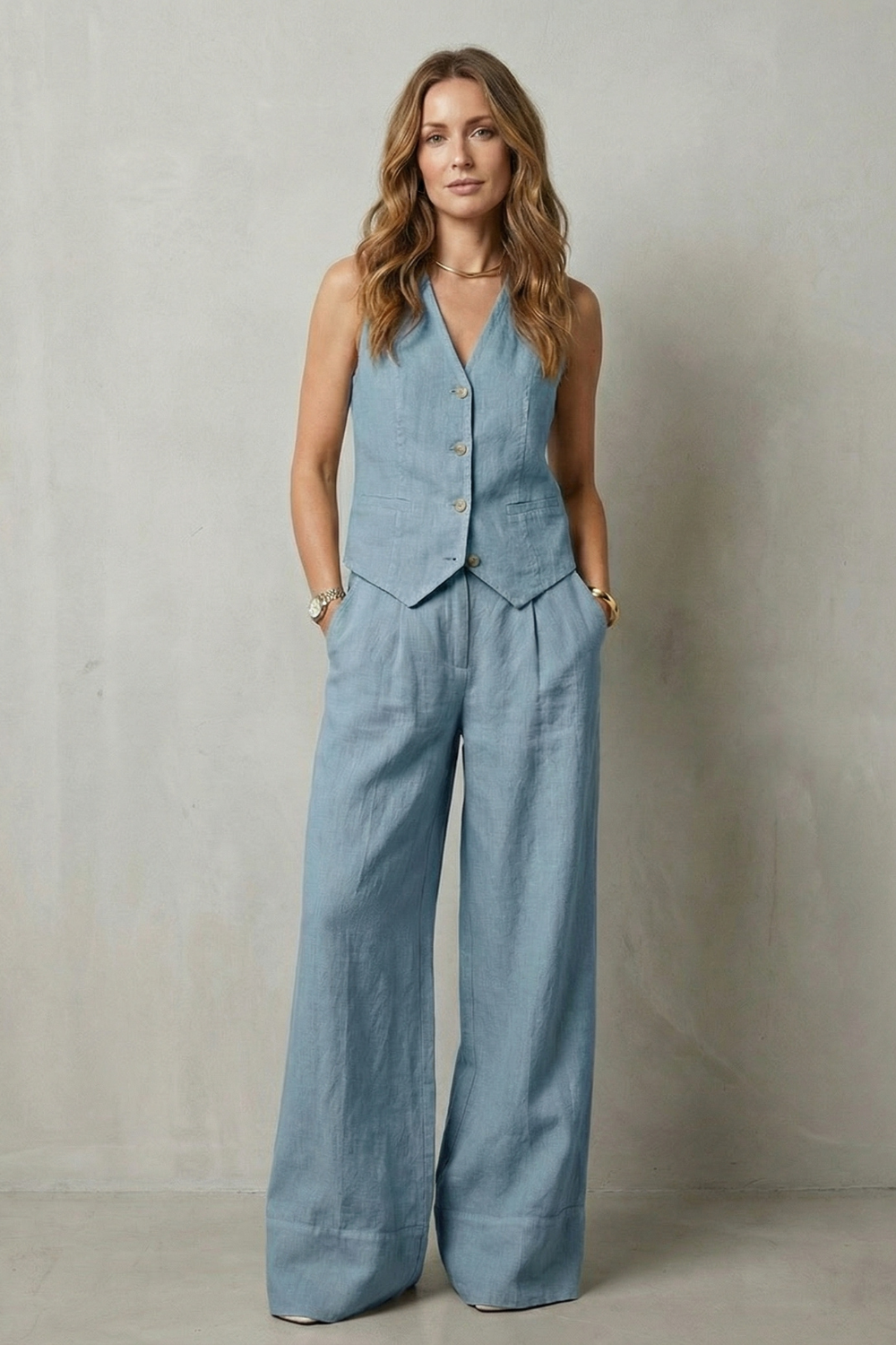 Linéaura | Sleeveless Tailored Vest & Wide-Leg Trouser Set