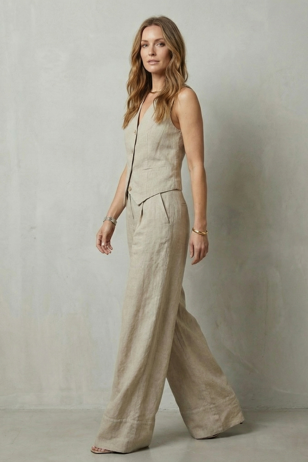 Linéaura | Sleeveless Tailored Vest & Wide-Leg Trouser Set