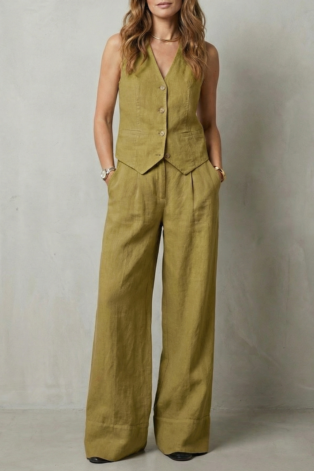 Linéaura | Sleeveless Tailored Vest & Wide-Leg Trouser Set