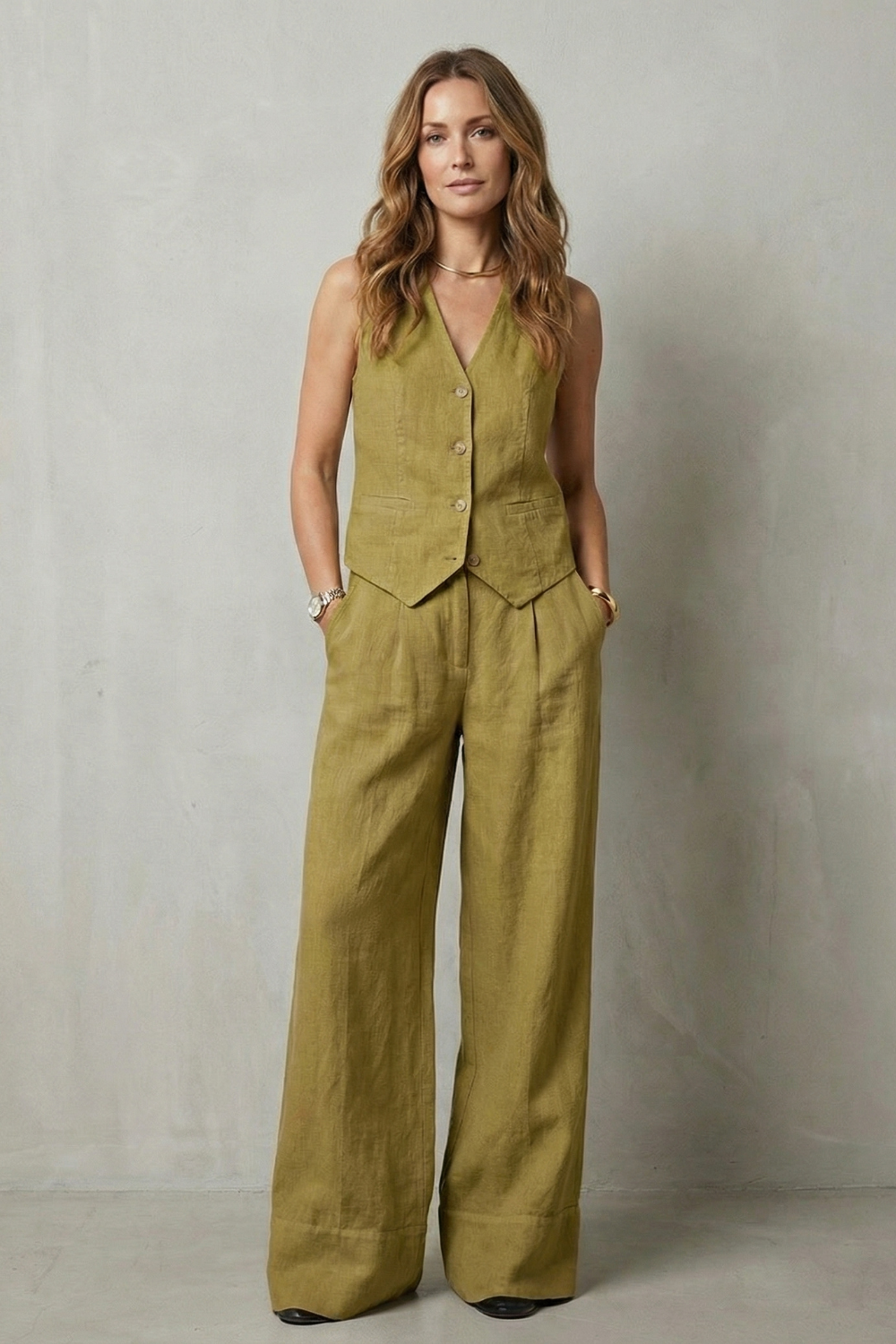 Linéaura | Sleeveless Tailored Vest & Wide-Leg Trouser Set