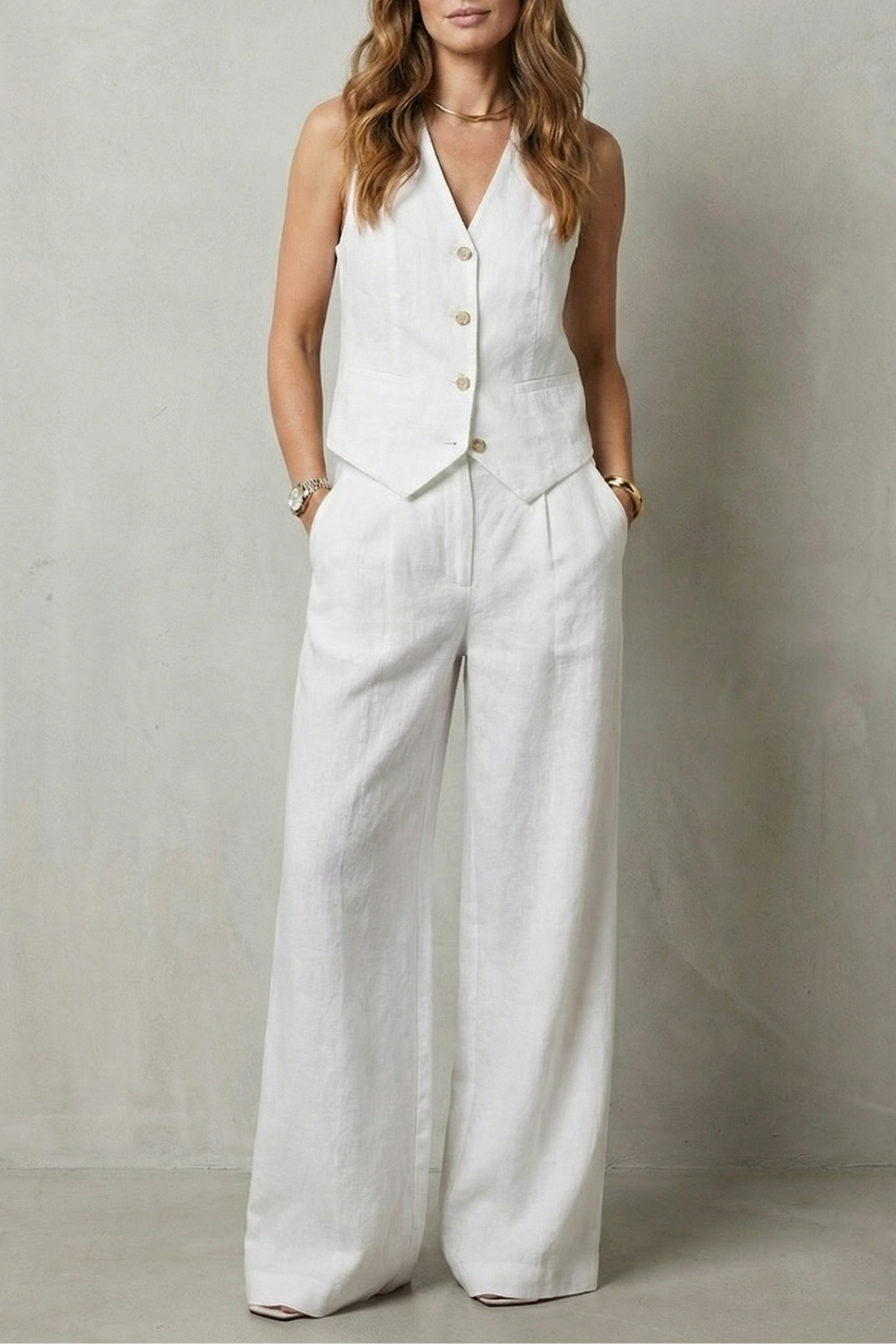 Linéaura | Sleeveless Tailored Vest & Wide-Leg Trouser Set
