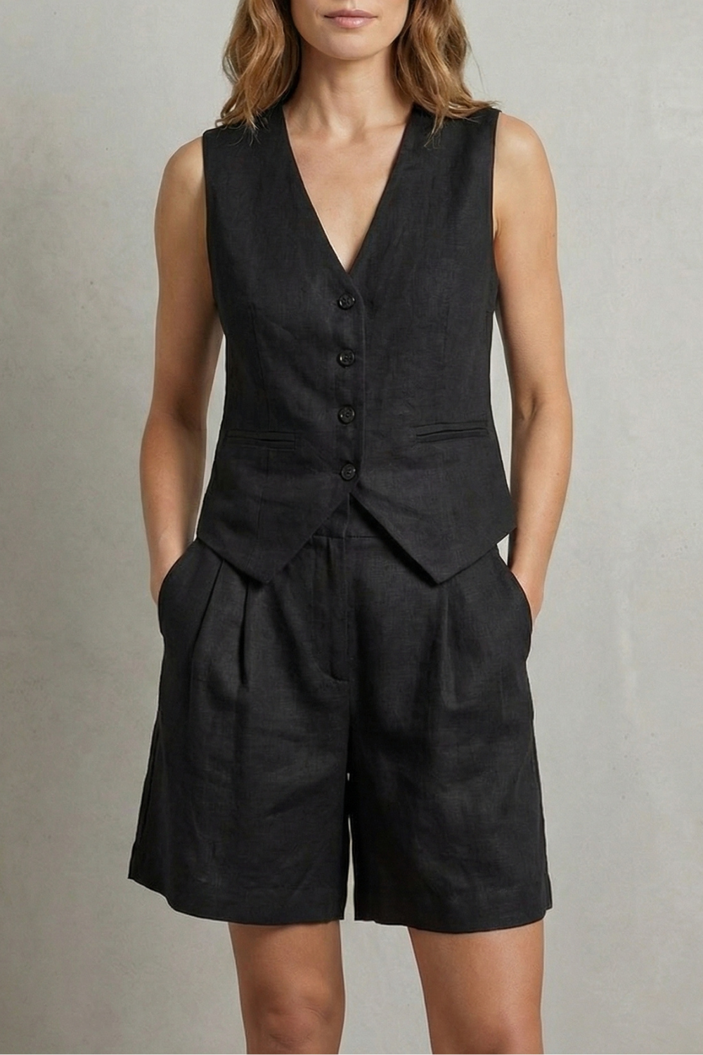Linévora | Tailored Linen-Look Vest & Short Set