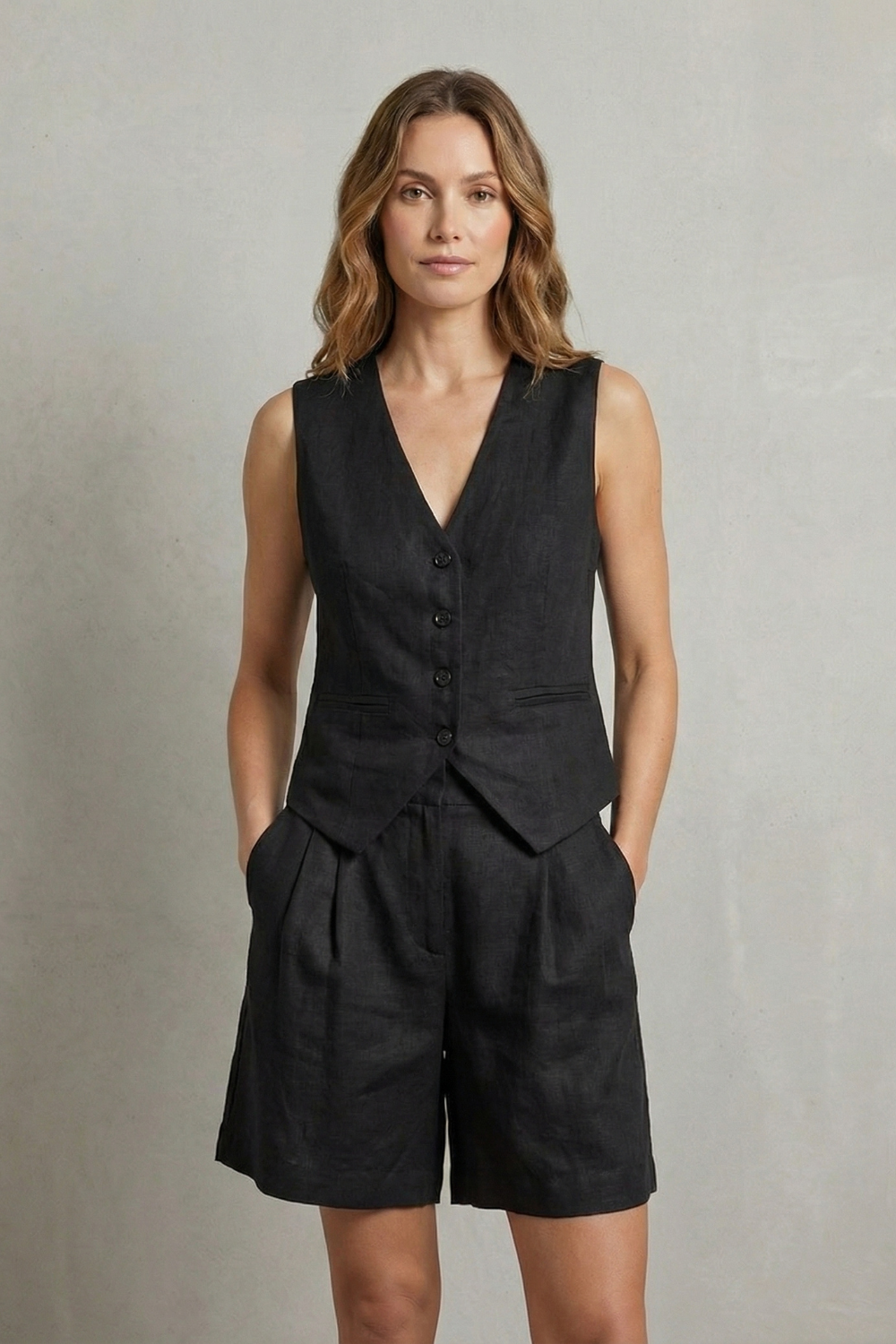 Linévora | Tailored Linen-Look Vest & Short Set