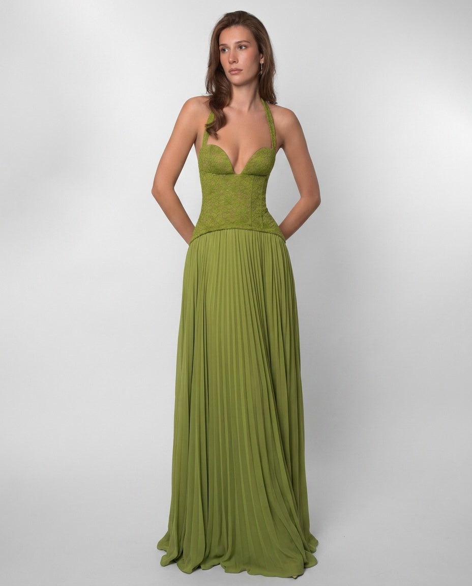 Seraphina | Sweetheart Lace Splicing Pleated Maxi Dress