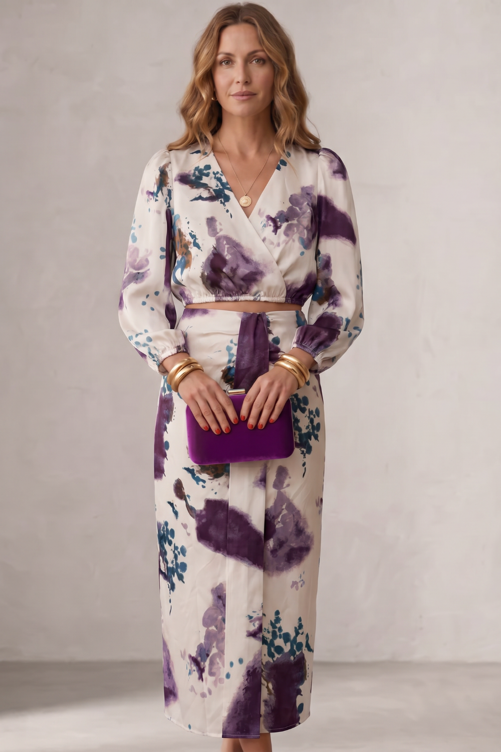 Liv | Watercolour Floral Wrap Blouse & Maxi Skirt Set