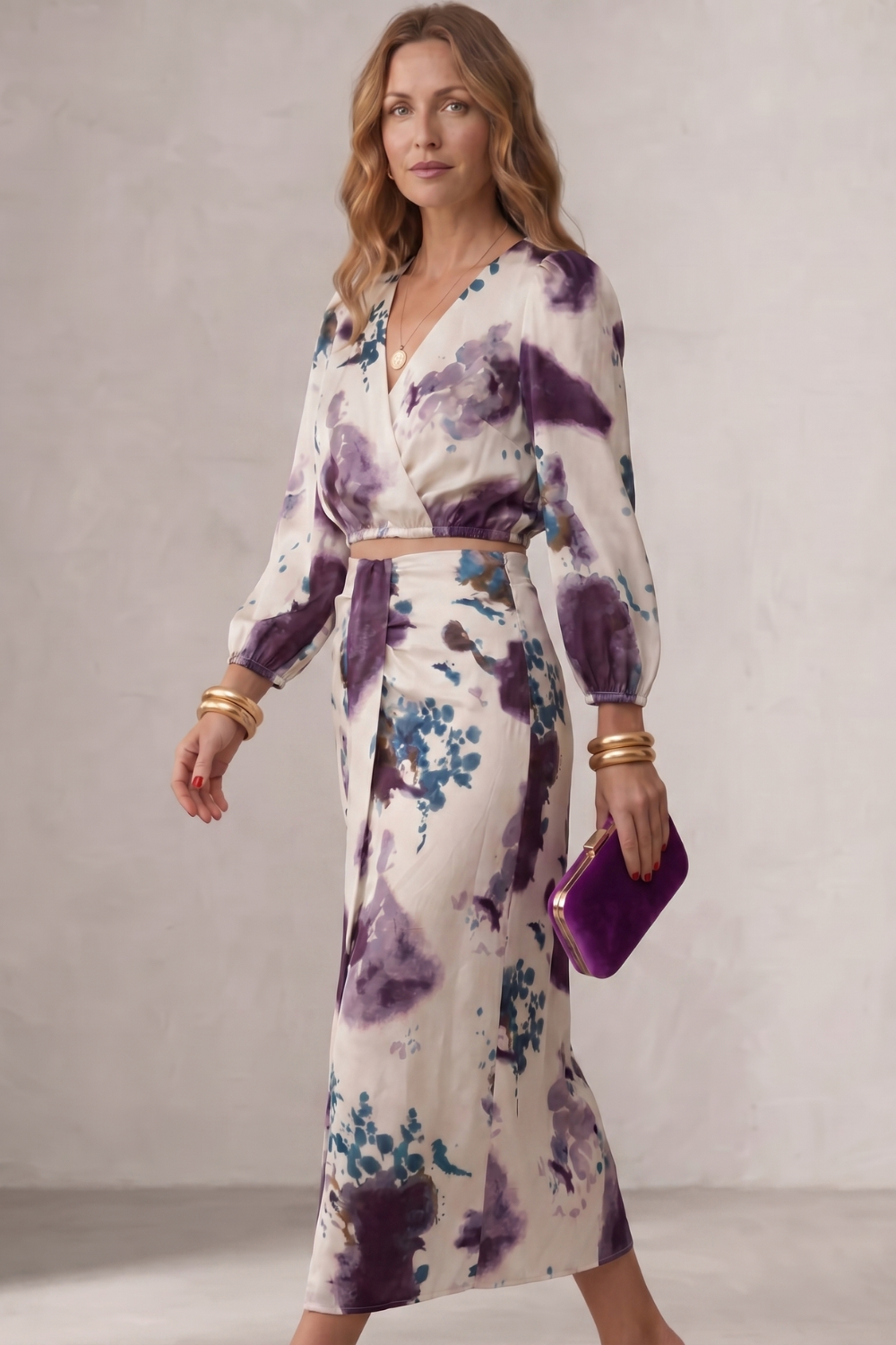Liv | Watercolour Floral Wrap Blouse & Maxi Skirt Set