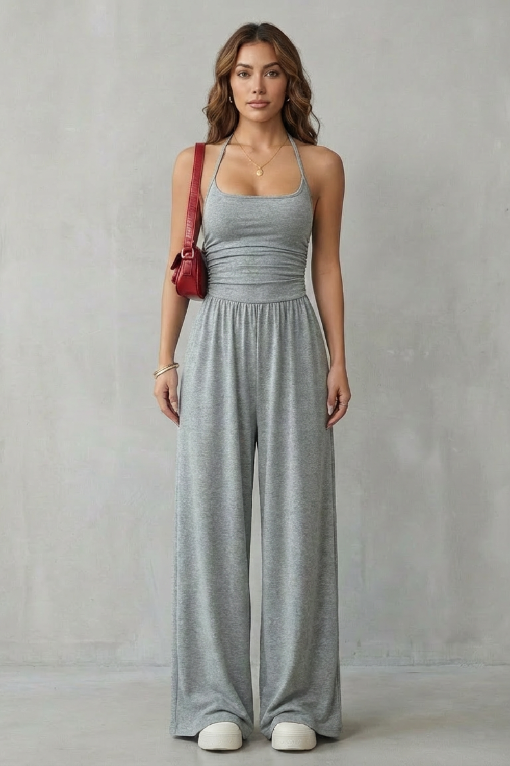 Lunarra | Double Strap Ruched Wide-Leg Jumpsuit