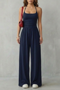 Lunarra | Double Strap Ruched Wide-Leg Jumpsuit