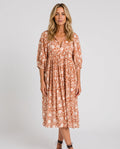 Selene | Floral Print Boho Midi Dress