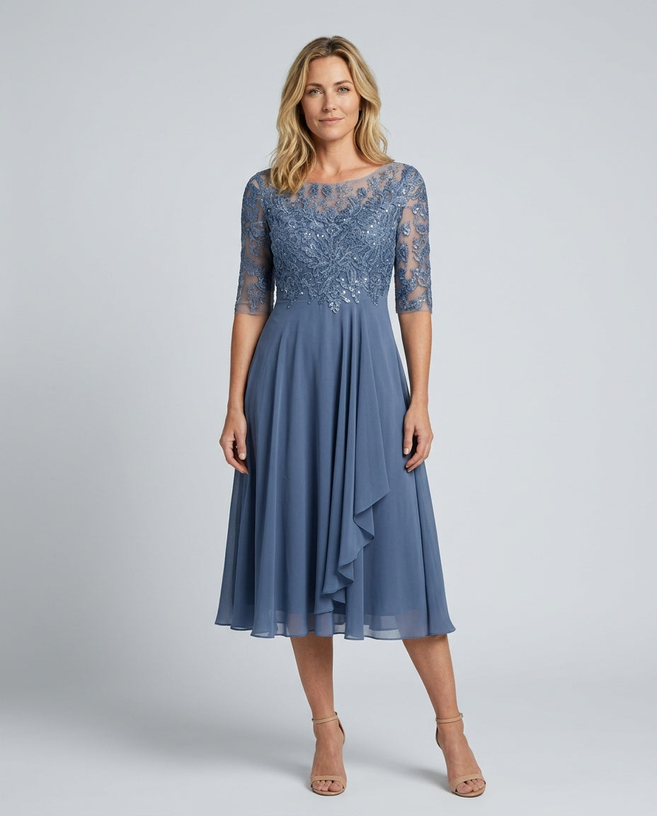 Helena | Embroidered Chiffon Midi Dress