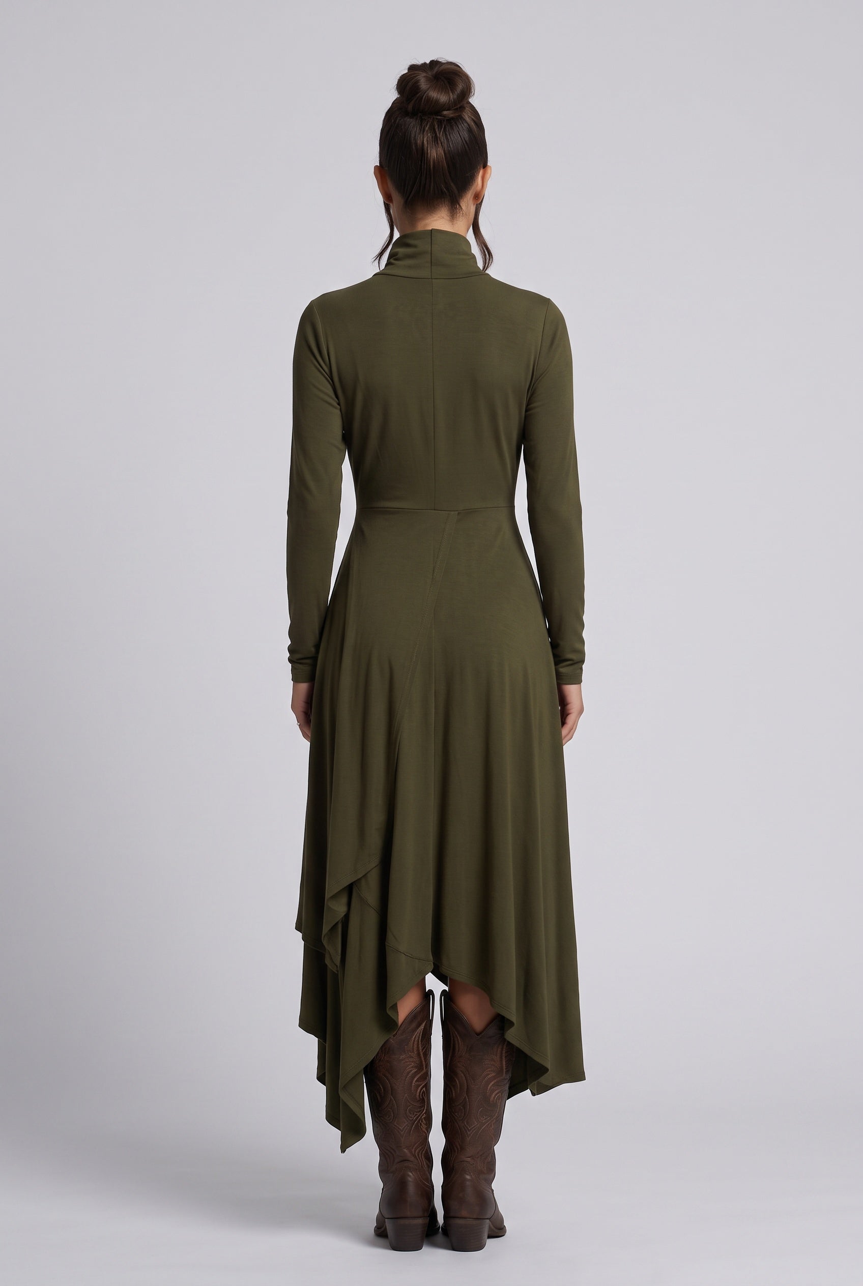 Bianca | Asymmetric Draped Turtleneck Maxi Dress