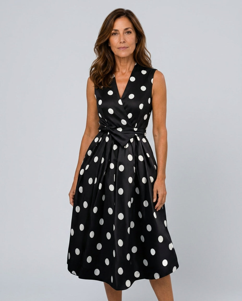 Zara | Sleeveless Polka Dot Belted Midi Dress