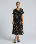 Tessa | V-Neck Bat-Sleeve Bow Print Midi Dress