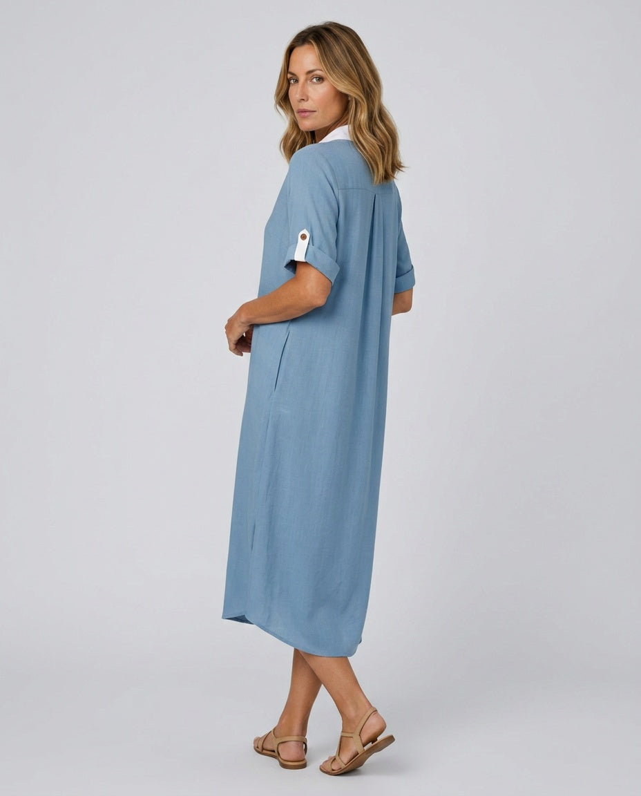 Ines | Flowy Button-Up Shirt Midi Dress