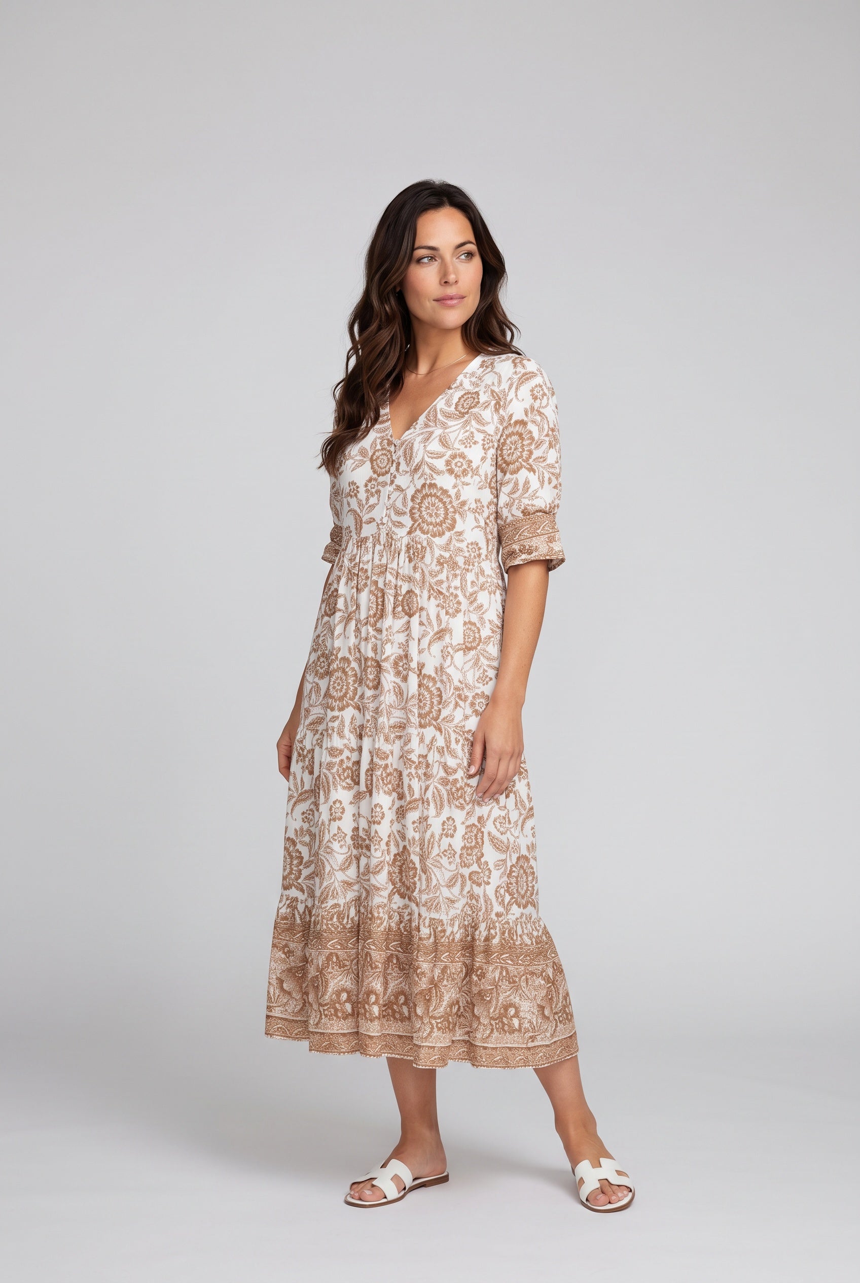 Soraya | Tiered Block Print Boho Midi Dress