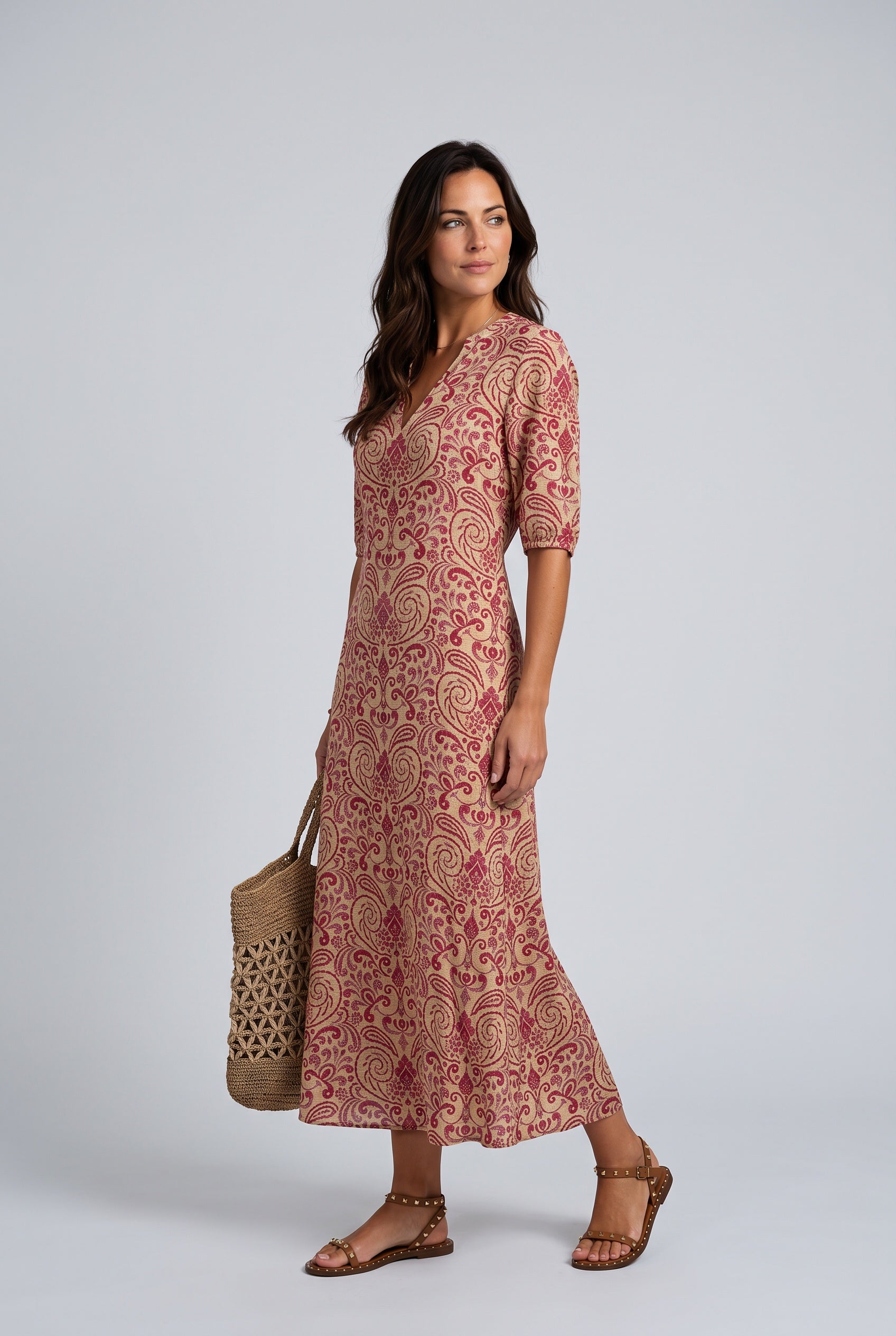 Sienna | Boho Floral Print Midi Dress