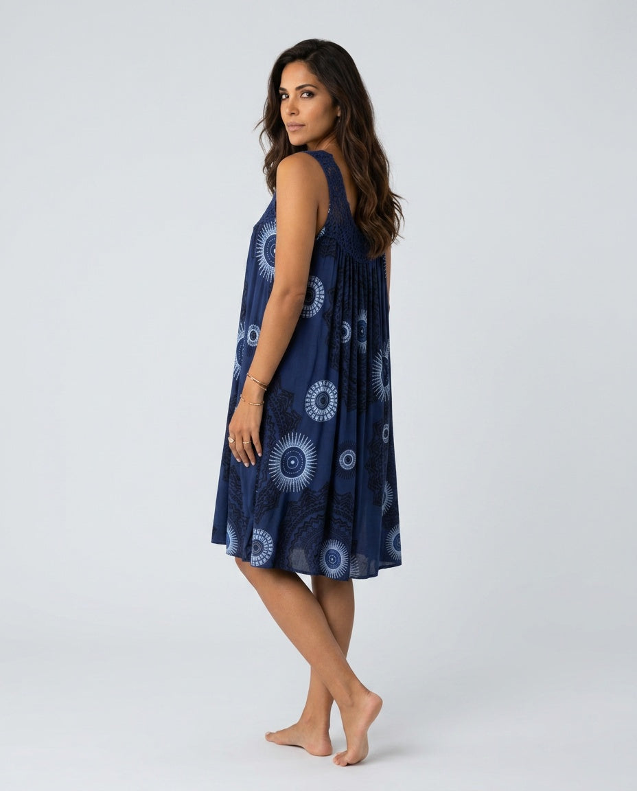 Stella | Relaxed Lace-Trim Printed Midi Dress