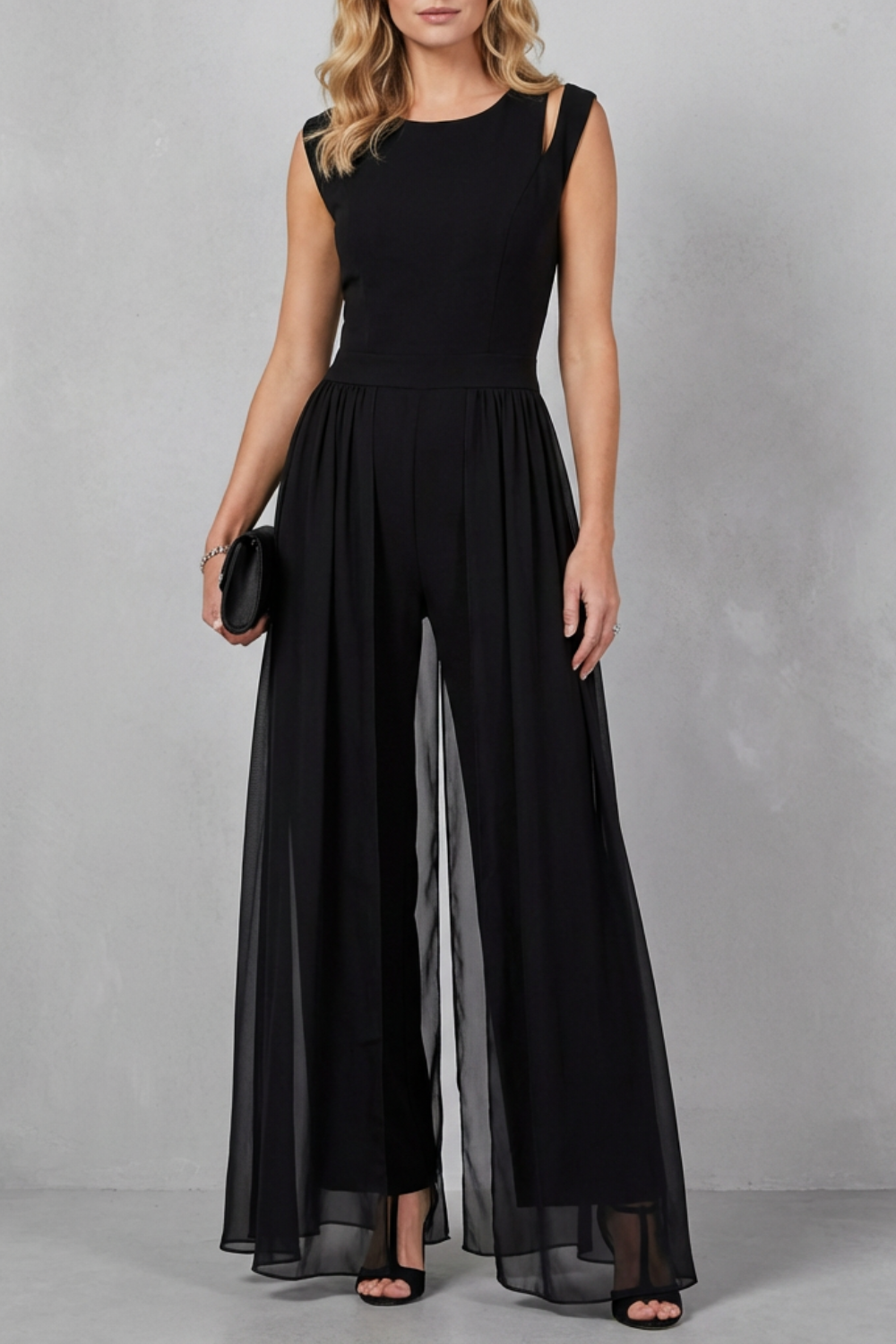 Maelira | Sheer Panel Cutout Wide-Leg Jumpsuit