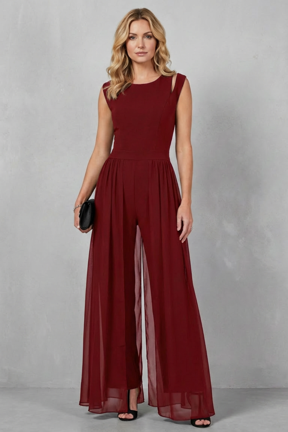 Maelira | Sheer Panel Cutout Wide-Leg Jumpsuit