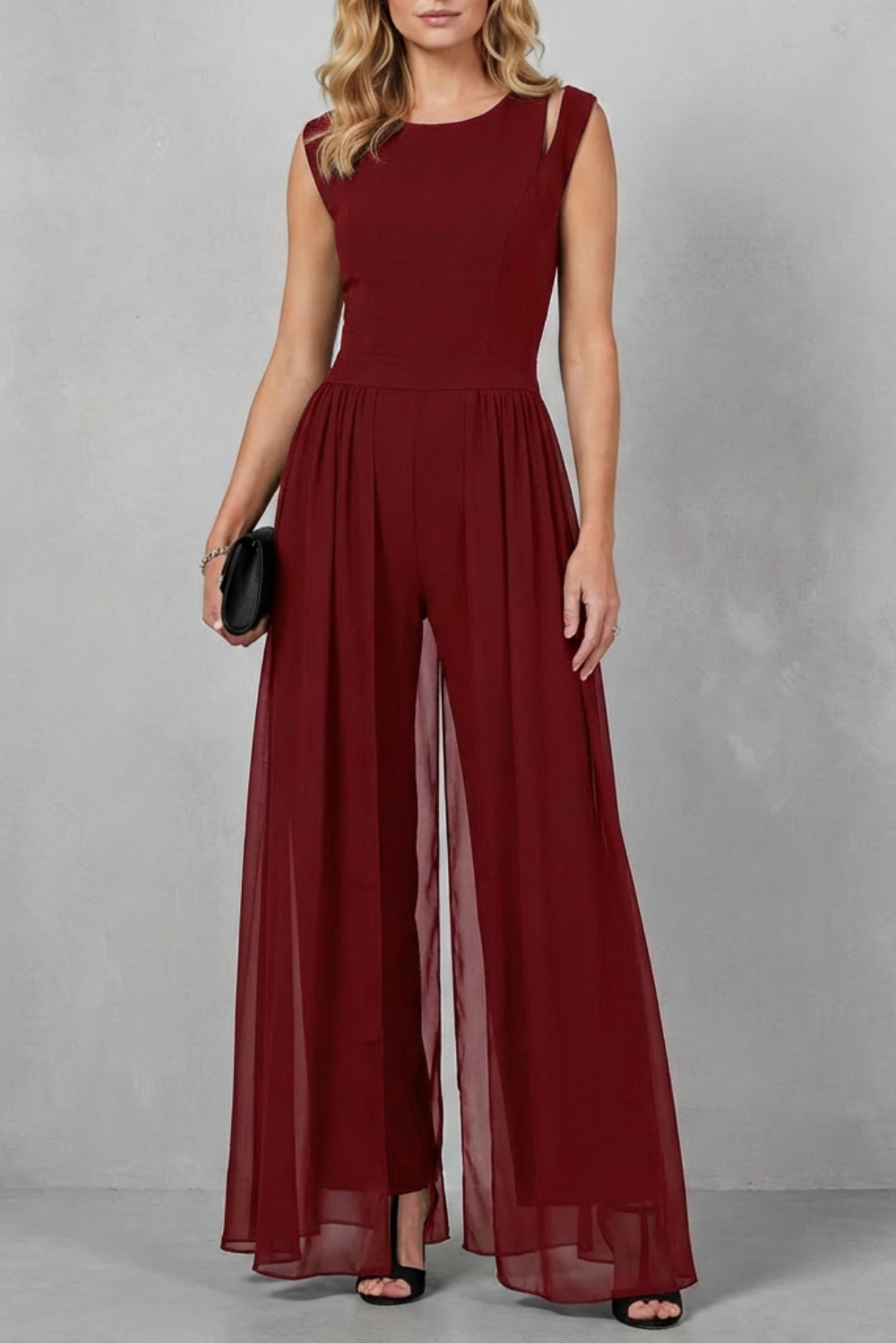 Maelira | Sheer Panel Cutout Wide-Leg Jumpsuit