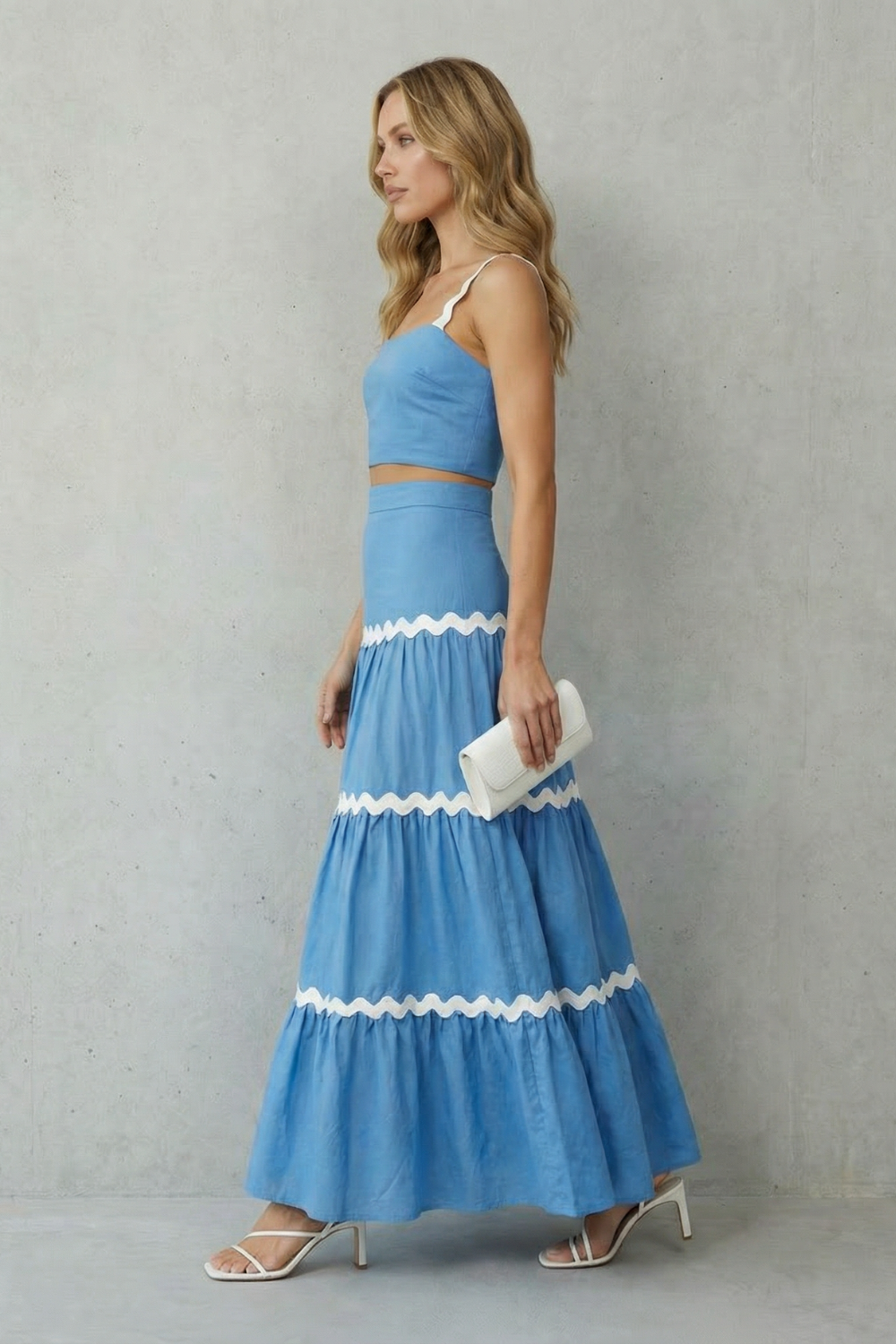 Marivelle | Wave Trim Sleeveless Maxi Skirt Set