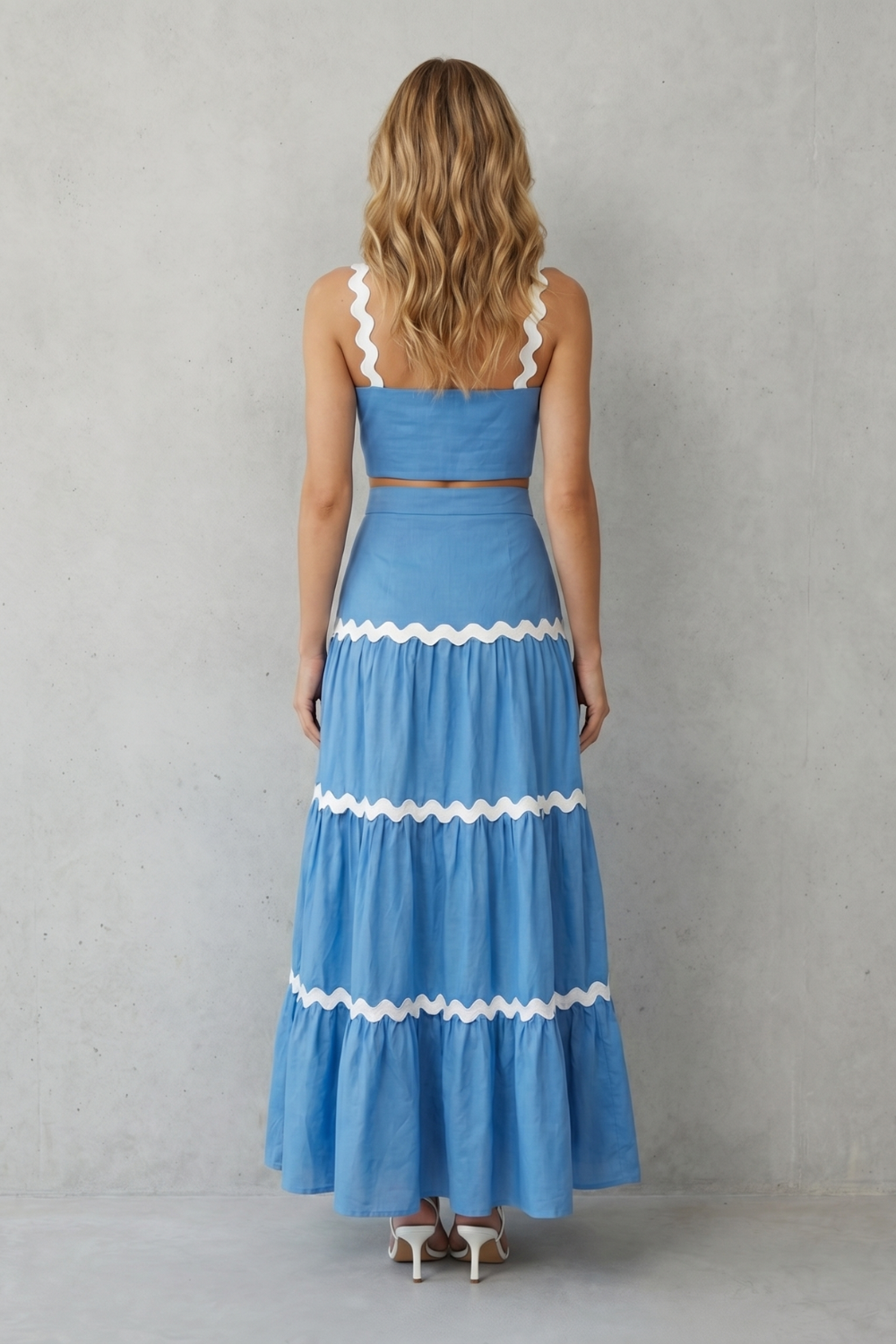 Marivelle | Wave Trim Sleeveless Maxi Skirt Set