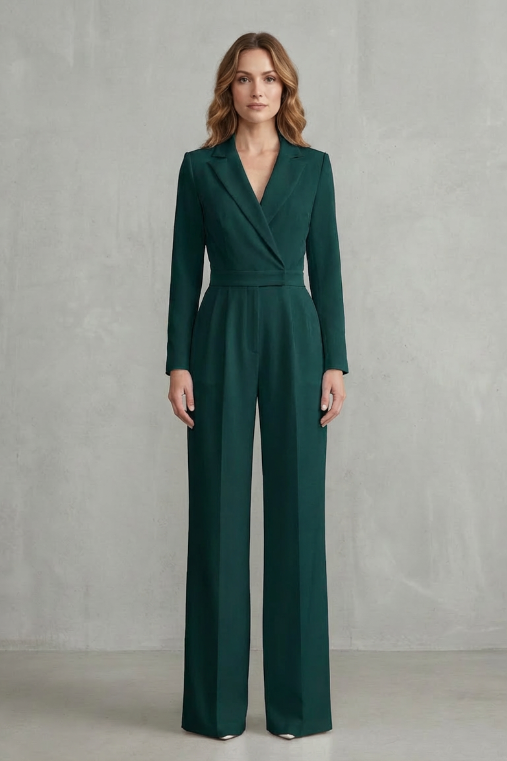 Harlow | Slant-Lapel Wide-Leg Long Sleeve Jumpsuit