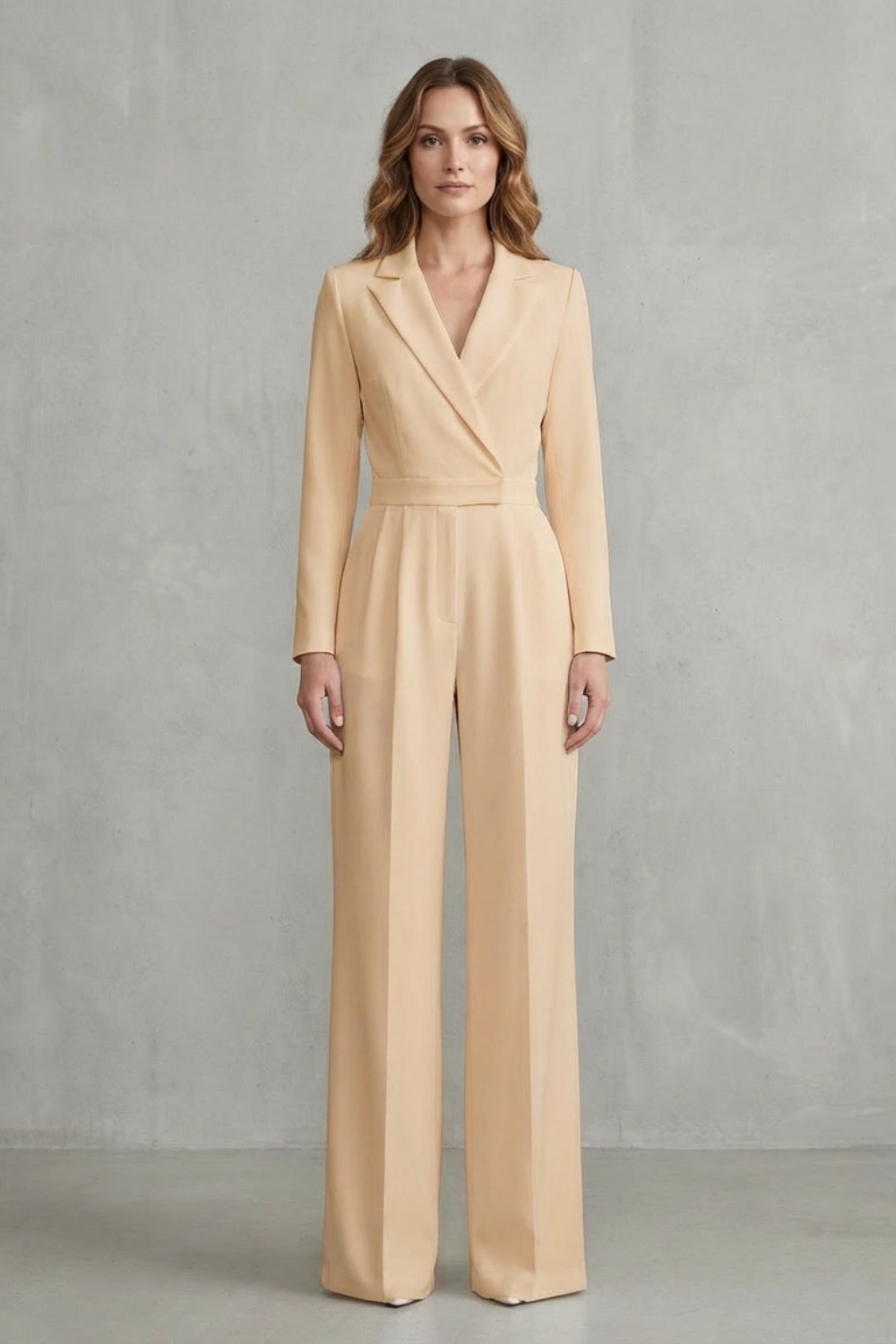Harlow | Slant-Lapel Wide-Leg Long Sleeve Jumpsuit
