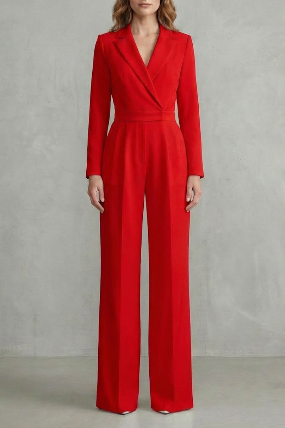 Harlow | Slant-Lapel Wide-Leg Long Sleeve Jumpsuit