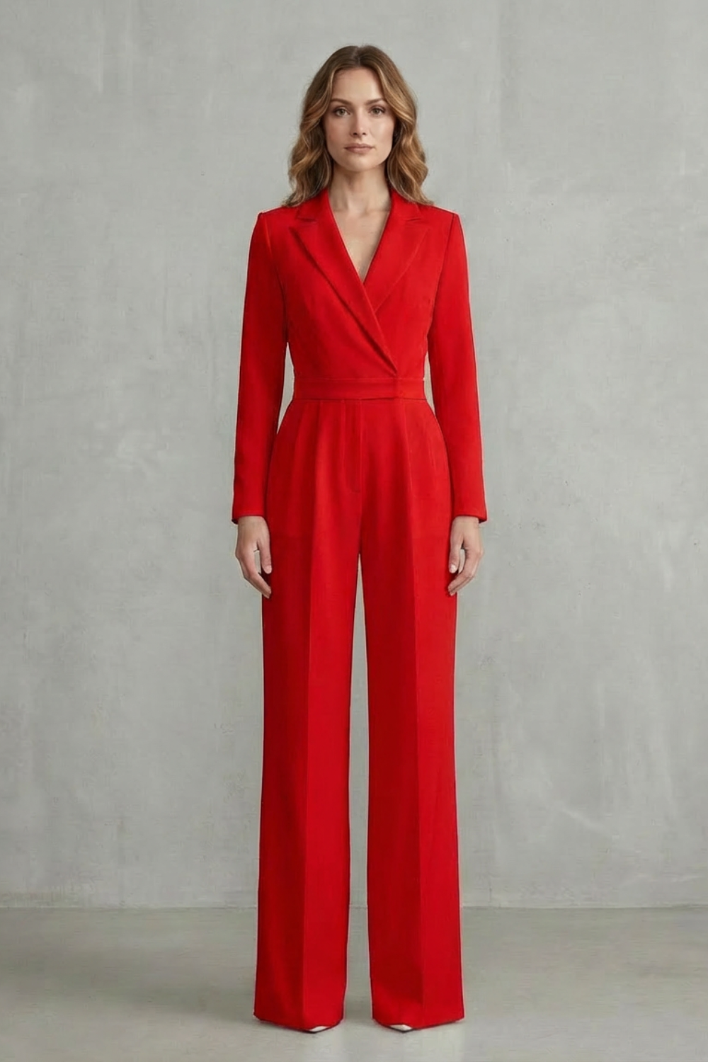 Harlow | Slant-Lapel Wide-Leg Long Sleeve Jumpsuit