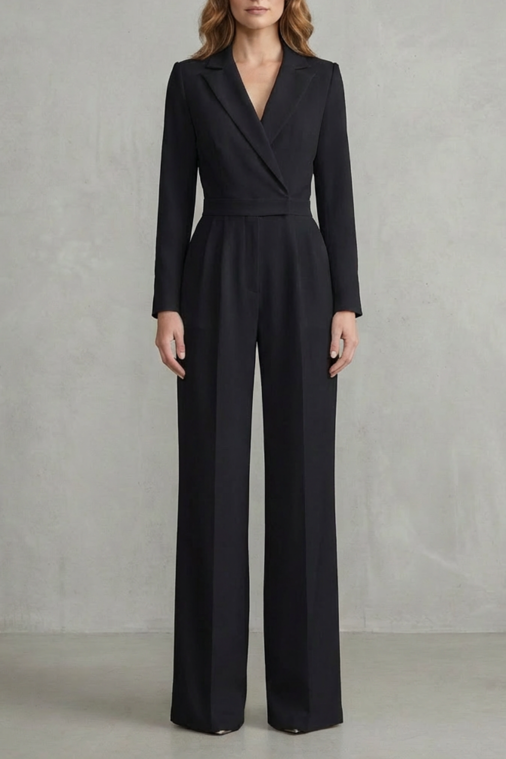 Harlow | Slant-Lapel Wide-Leg Long Sleeve Jumpsuit