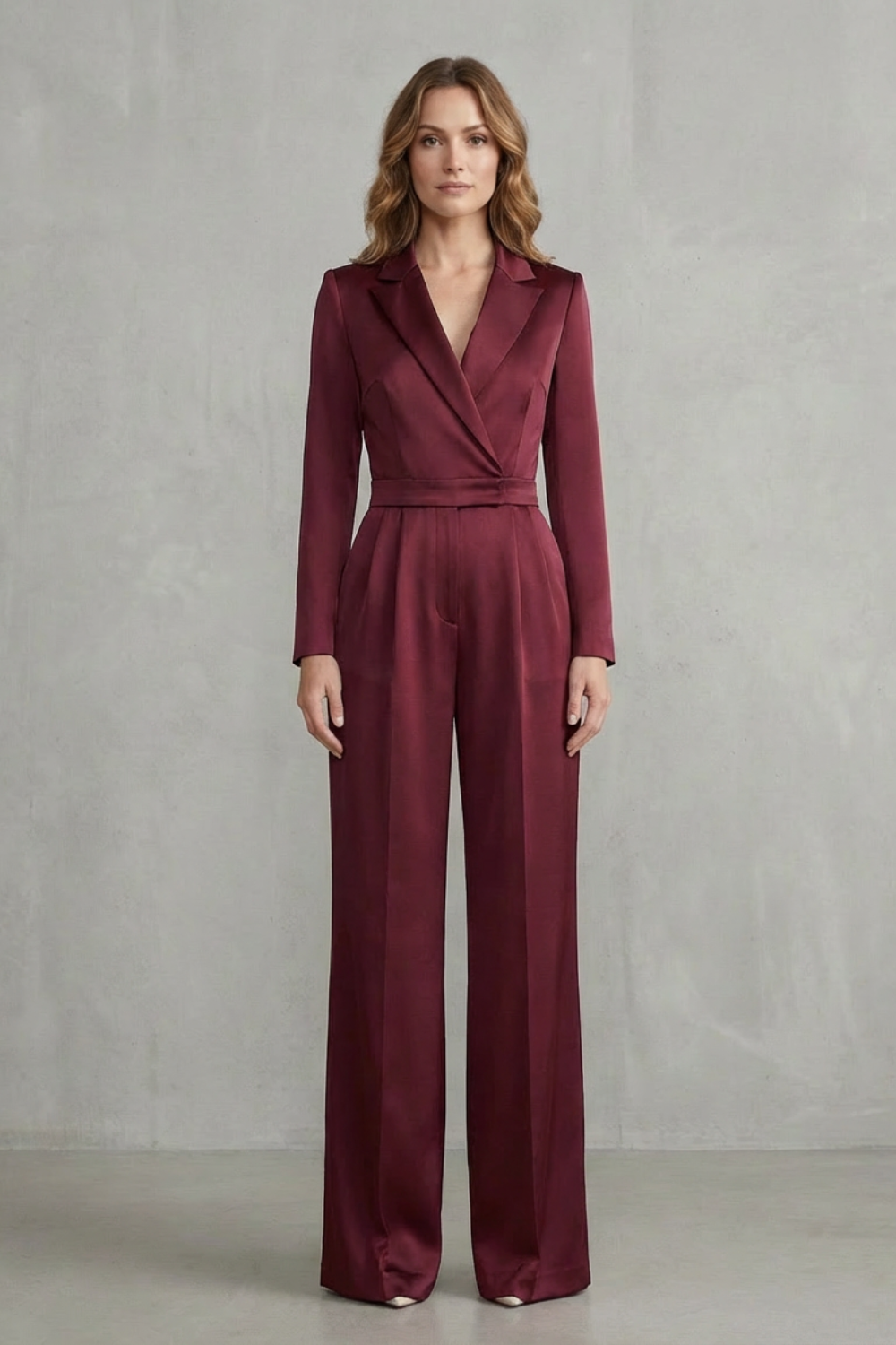 Harlow | Slant-Lapel Wide-Leg Long Sleeve Jumpsuit