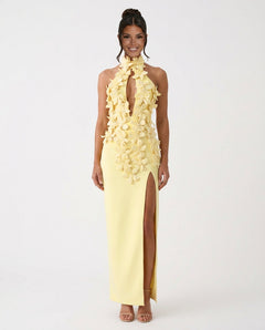 Kira | 3D Floral Halter Neck Bandage Maxi Dress