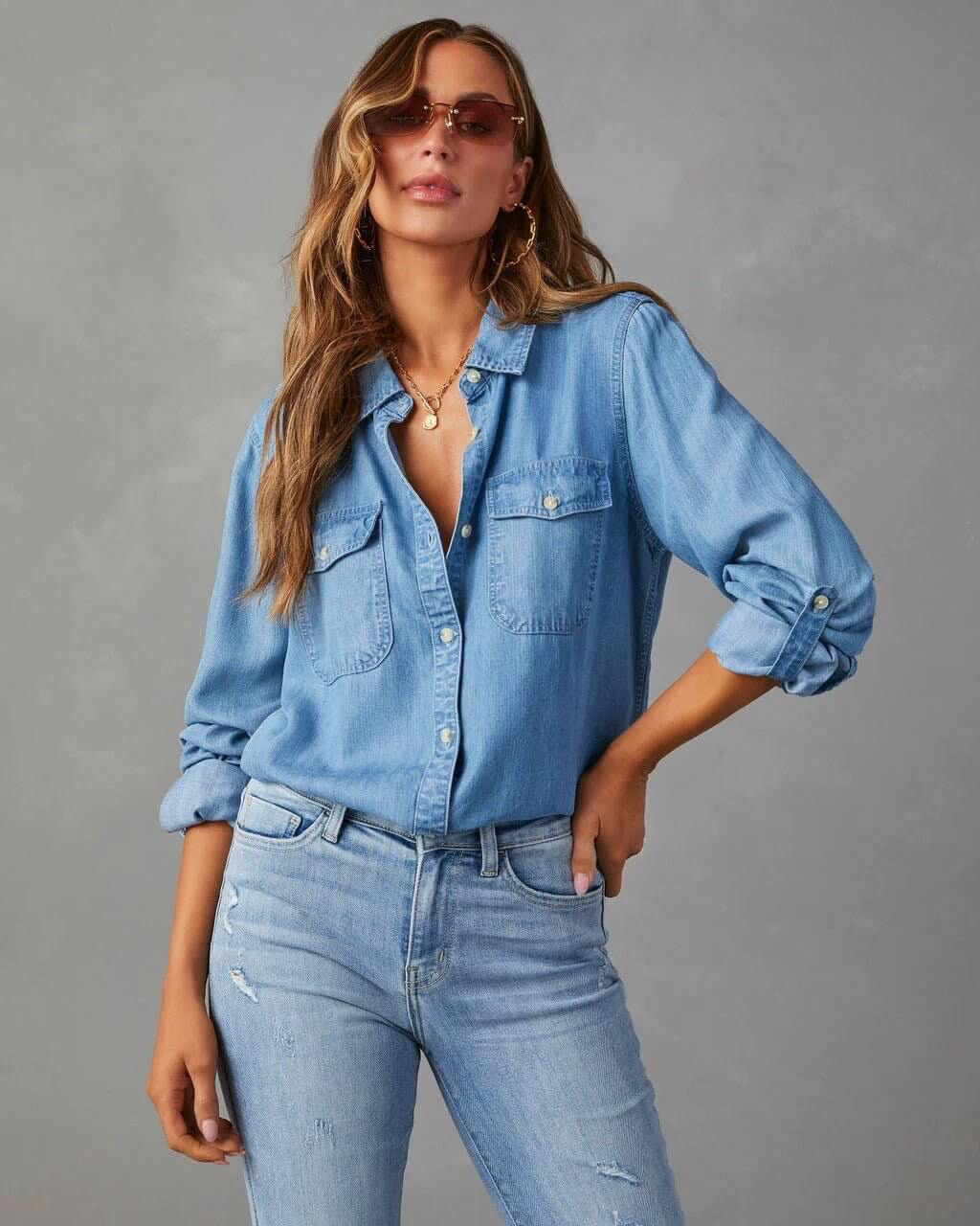 Mira | Long Sleeve Denim Shirt with Button Front