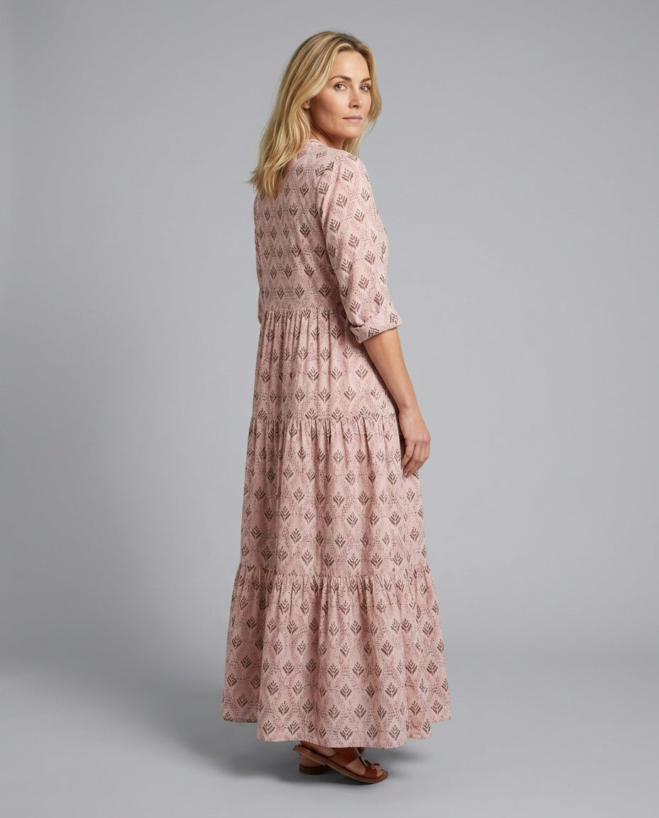 Maeve | Notch Neck Printed Long Sleeve Maxi Dress